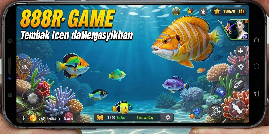 Screenshot utama 888R menampakkan serunya gameplay Tembak Ikan.