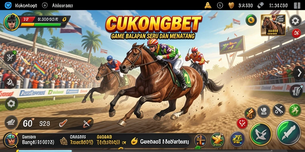 Screenshot gameplay CUKONGBET menampilkan balapan intens dan mobil yang beragam.