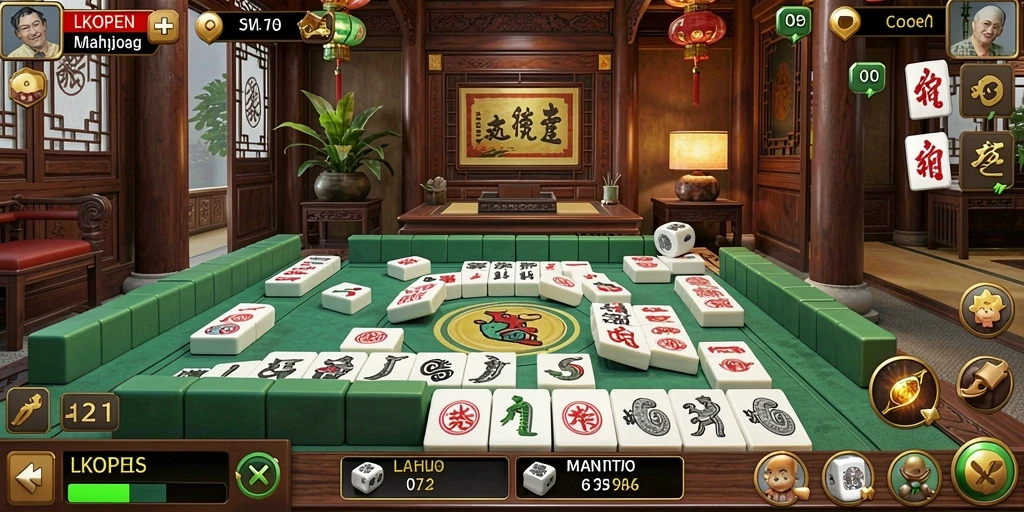 Tampilan gameplay seru LKOPEN dengan grafis Mahjong yang menawan.