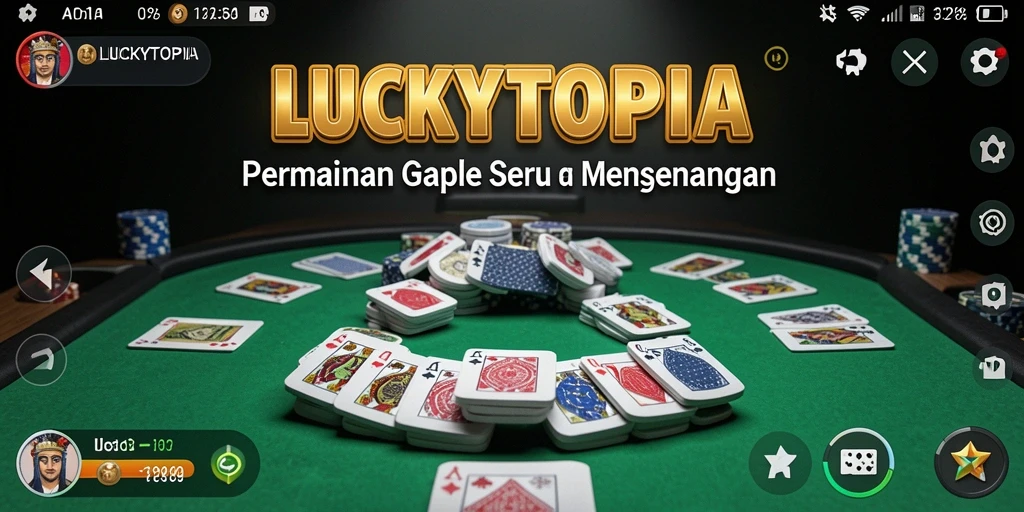 Tampilan utama gameplay LUCKYTOPIA dengan pemain menikmati permainan Gaple.