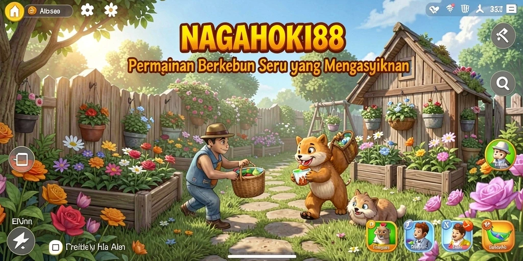 Screenshot gameplay NAGAHOKI88 menampilkan kebun yang subur dan interaksi petani.