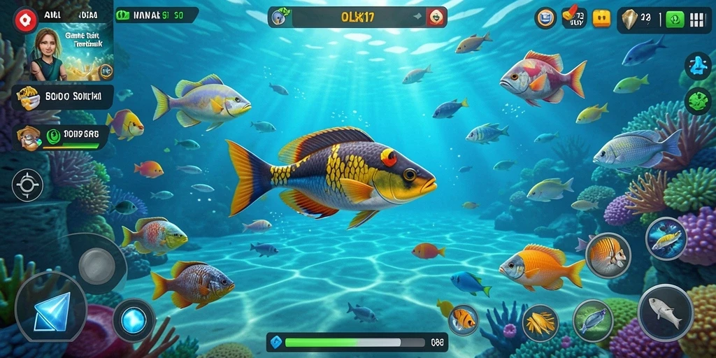Screenshot gameplay OLX17 menampilkan aksi seru menembak ikan.