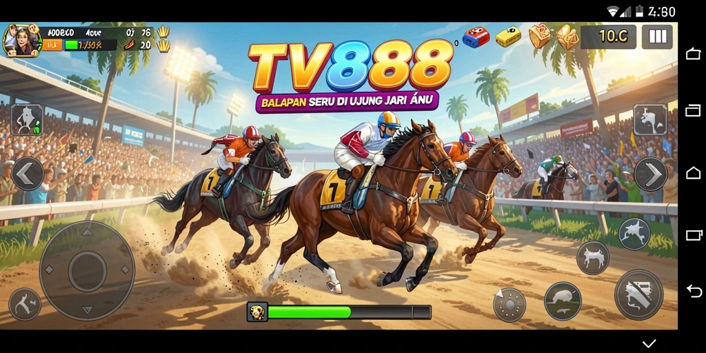 Gameplay balap seru dengan mobil dan trek yang menarik.