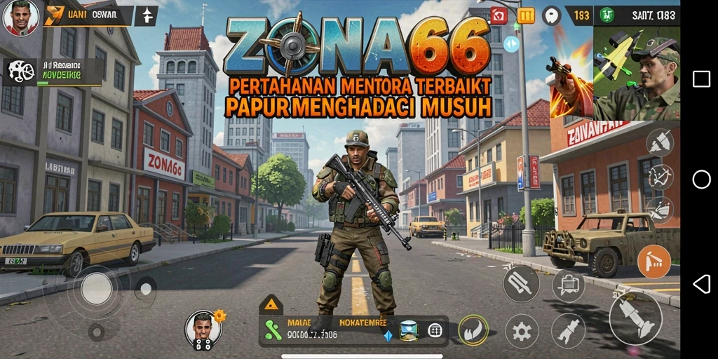 Tampilan gameplay ZONA66 yang menegangkan saat melawan gelombang musuh.